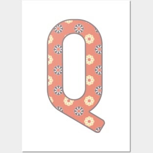 MONOGRAM LETTER Q PINK FLORAL TYPOGRAPHY DESIGN Posters and Art